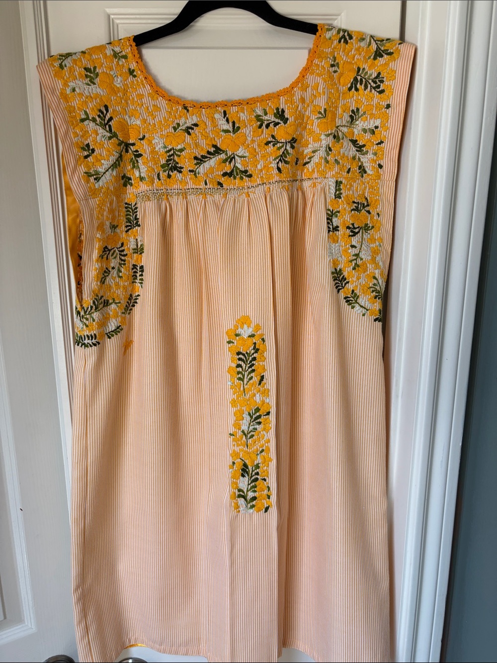Mi Golondrina Yellow Embroidered Floral Dress